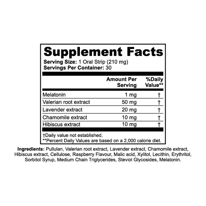 Elixolve Sleep Oral Strips supplement facts label